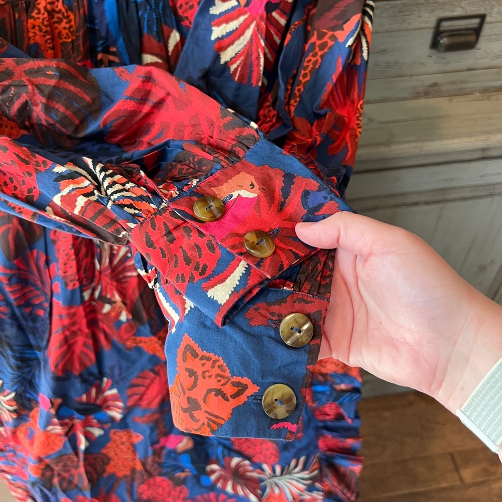 Farm Rio Bold Tropical Print V-Neck Maxi Dress - Red & Blue - Picture 6 of 12